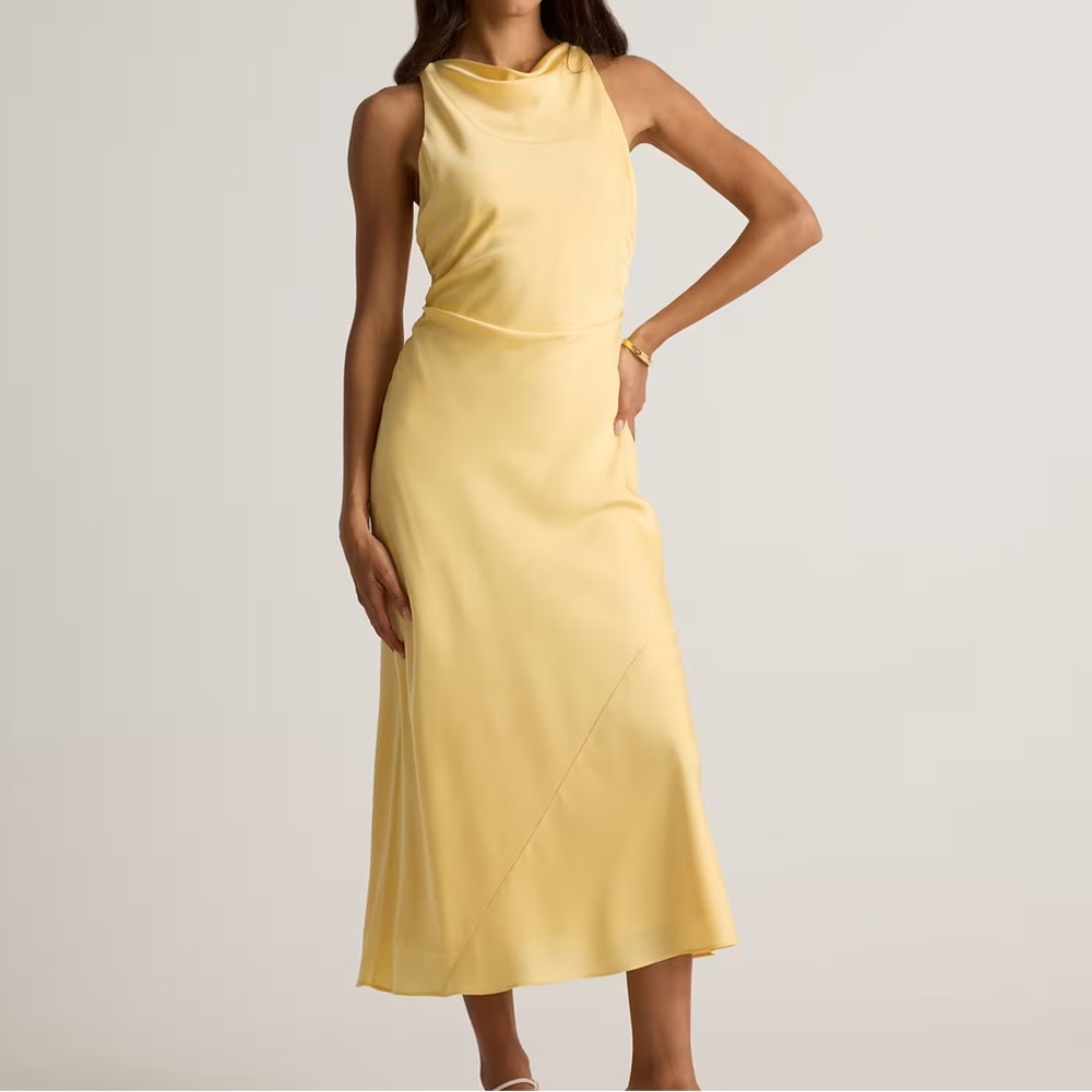 Quince Washable Stretch Silk High Neck Midi Dress Butter Yellow Large NWT - Picture 5 of 16